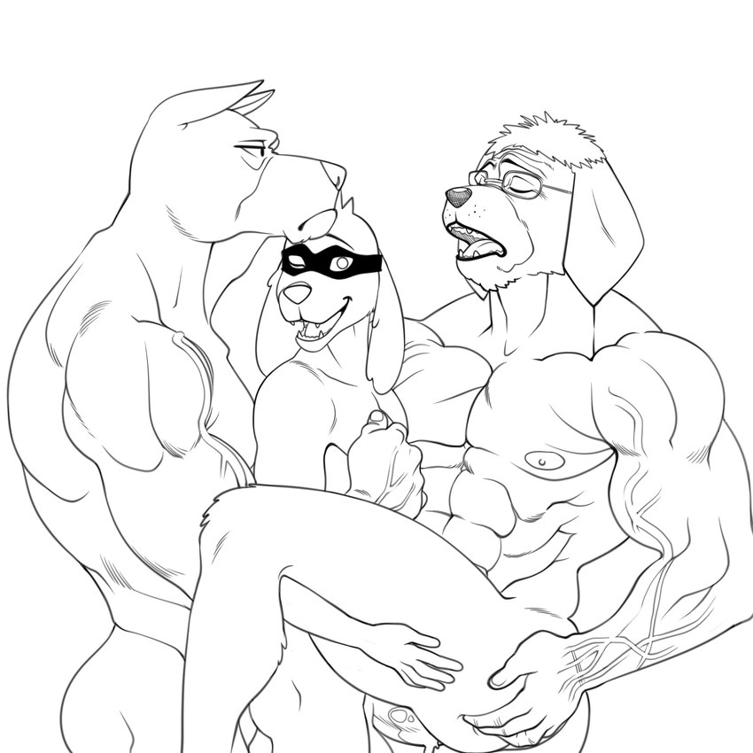 abs anal anthro balls erection genitals group hug male male/male muscular muscular_male nipples obliques pecs penis size_difference trio grillo hanna-barbera hong_kong_phooey one_piece duke_dogstorm hong_kong_phooey_(character) 1:1 absurd_res hi_res monochrome