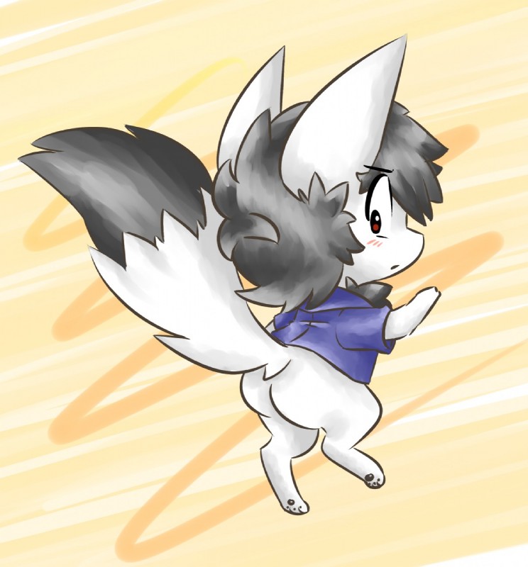 angry anthro black_nose blush butt chest_fur chest_tuft clothed clothing fur hair looking_at_viewer male red_eyes simple_background solo surprise tuft white_body white_fur earthb-kun earth_fox canid canine fennec_fox fox mammal true_fox 2016 digital_media_(artwork) hi_res