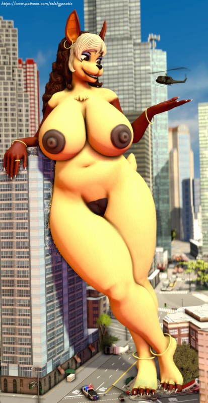 anthro big_breasts breasts city deep_navel destruction feet female genitals huge_breasts macro mature_anthro mature_female navel nude outdoor_nudity outside overweight overweight_anthro overweight_female pussy solo text toes telehypnotic dripdry anubian_jackal canid canine canis jackal mammal 3d_(artwork) absurd_res digital_media_(artwork) english_text hi_res source_filmmaker_(artwork)