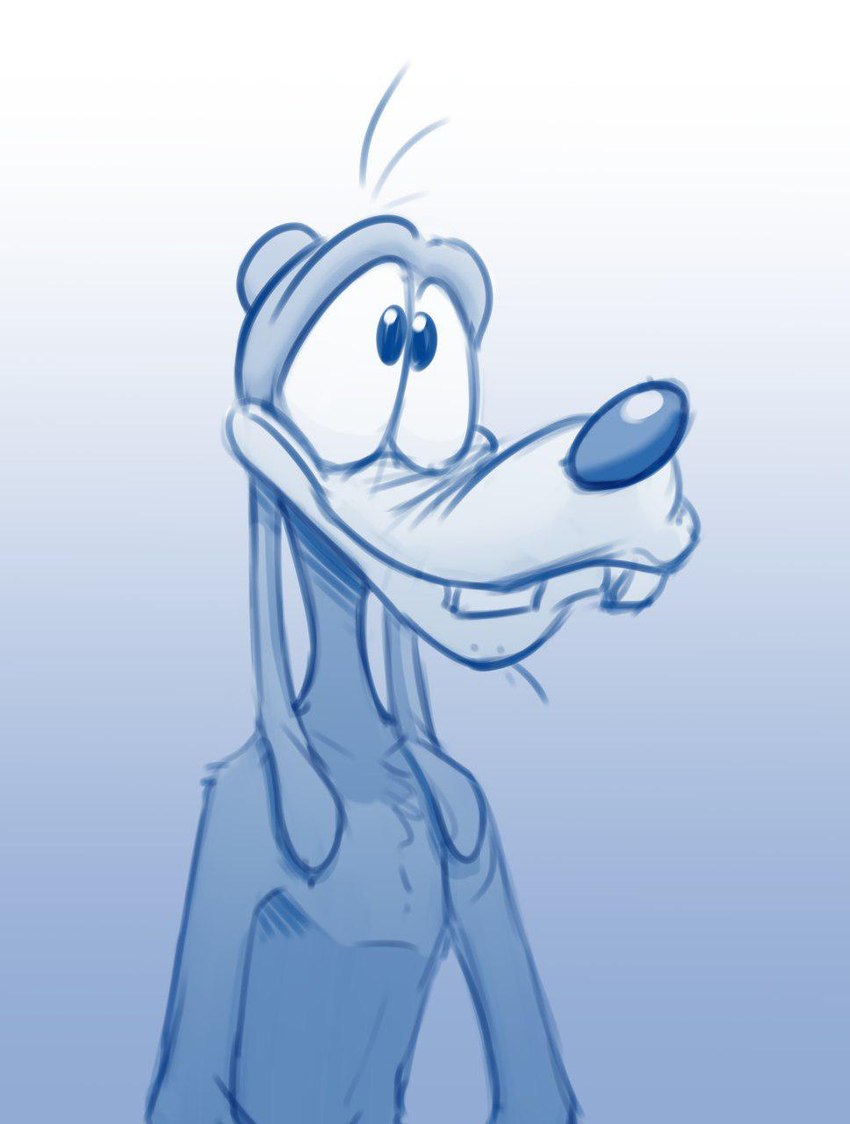 anthro black_eyes black_nose blue_background floppy_ears happy male shirtless shirtless_male simple_background smile solo standing white_background weaselgrease disney goofy_(disney) canid canine canis domestic_dog mammal hi_res