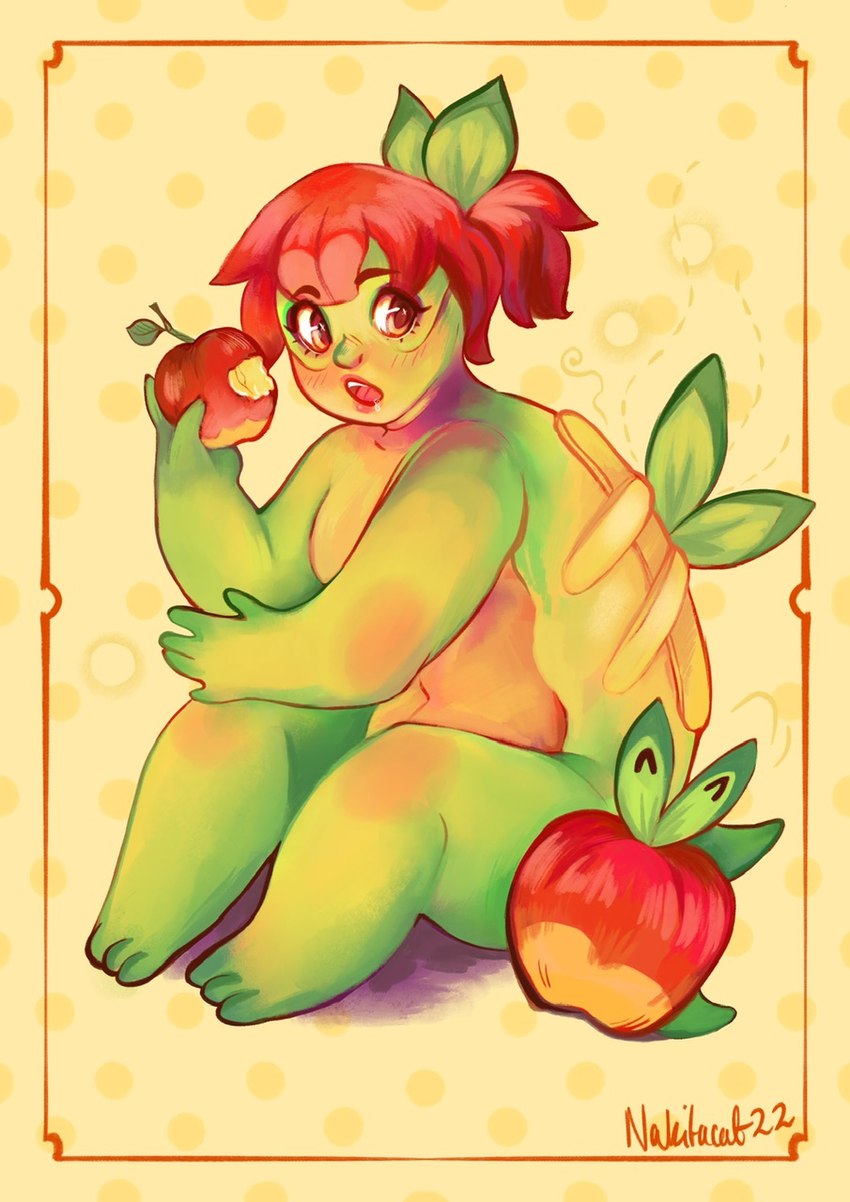 apple duo eating female food fruit green_body hair human_to_feral leaf mid_transformation nude open_mouth plant pokemorph red_hair sitting species_transformation transformation nakitacat nintendo pokemon appletun applin food_creature generation_8_pokemon humanoid pokemon_(species) pokemon_humanoid hi_res