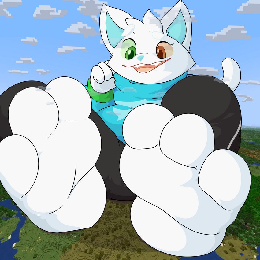 3_toes ambiguous_gender anthro blue_nose cloud feet foot_focus fur heterochromia macro open_mouth open_smile paws smile solo teeth toes white_body white_fur youtuber dragotrashcan microsoft minecraft mojang xbox_game_studios mysticat_(youtuber) domestic_cat felid feline felis mammal 1:1 absurd_res hi_res trans_(lore) trans_woman_(lore)