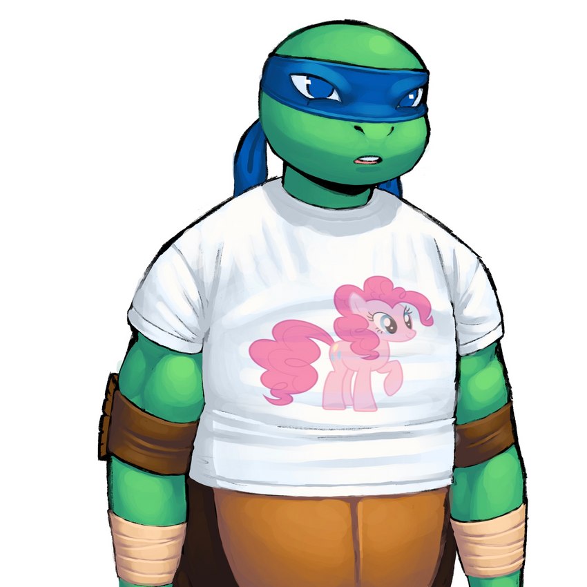 adolescent anthro armband bald blue_eyes blue_mask clothing elbow_pads front_view glistening glistening_eyes green_body green_skin light male mask muscular muscular_anthro muscular_male open_mouth shell shirt simple_background solo t-shirt teeth tight_clothing topwear turtle_shell upturned_eyes white_background white_clothing white_shirt white_topwear young dreamscreep friendship_is_magic hasbro my_little_pony teenage_mutant_ninja_turtles leonardo_(tmnt) pinkie_pie_(mlp) reptile scalie turtle 1:1 crossover digital_media_(artwork) digital_painting_(artwork) hi_res lighting procreate_(artwork) shaded soft_shading