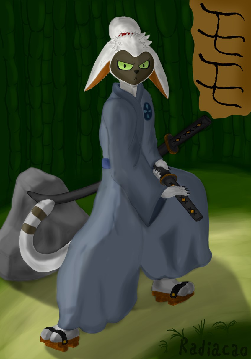 anthro artist_radiacao attack_pose katana male melee_weapon radiacao samurai serious solo sword warrior weapon unknown_artist avatar:_the_last_airbender nickelodeon momo_(avatar) lemur mammal primate strepsirrhine hi_res signature