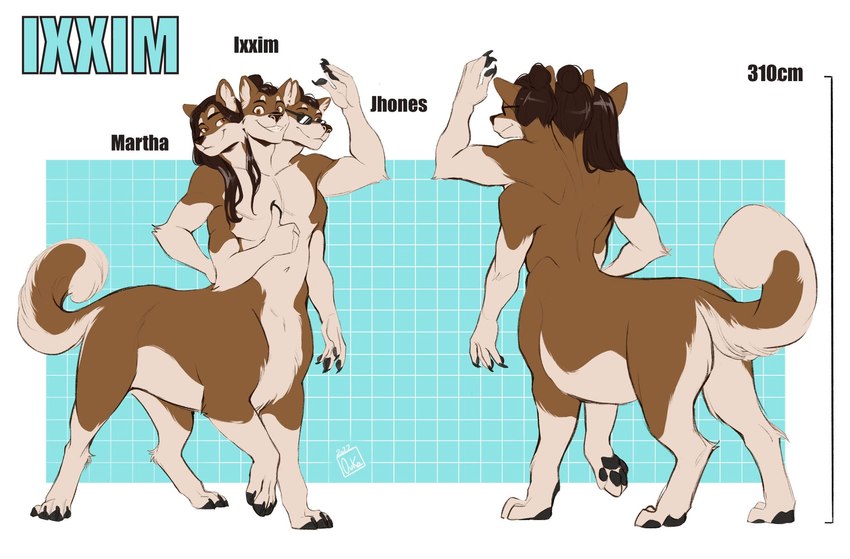 3_heads 4_arms countershading eyewear front_view group looking_away male multi_arm multi_head multi_limb multifur sunglasses text oukaarts european_mythology greek_mythology mythology canid canid_demon canine cerberus cerberustaur demon hellhound mammal mythological_canine mythological_creature taur hi_res