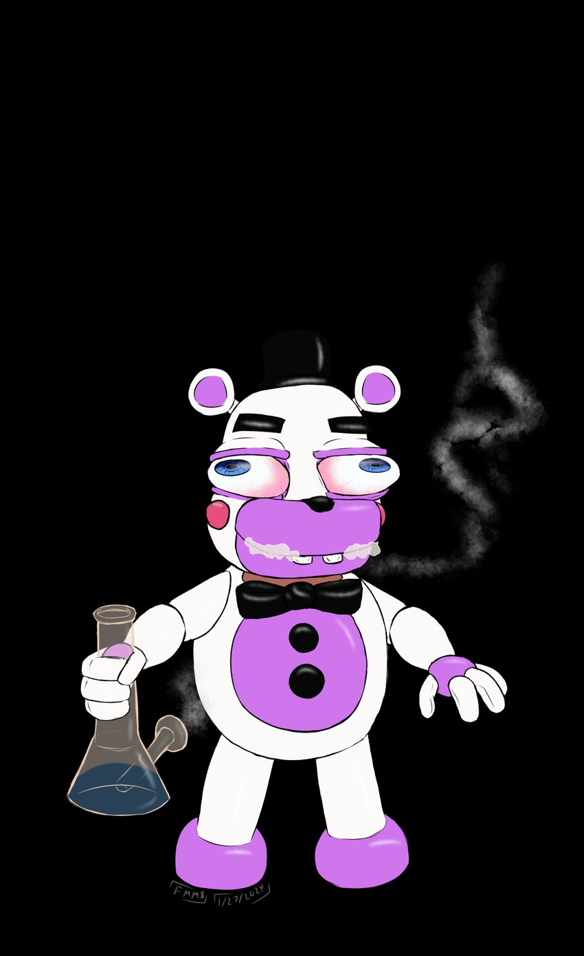 anthro bloodshot_eyes bong bow_tie buckteeth bulging_eyes button_(fastener) clothing drugs fingers foaming foaming_at_mouth hat headgear headwear machine male marijuana pipe smoke smoke_from_mouth solo teeth top_hat fiteme_m8 five_nights_at_freddy's fnaf_vr_help_wanted scottgames helpy_(fnaf) animatronic bear mammal robot 2024 absurd_res alpha_channel digital_media_(artwork) hi_res