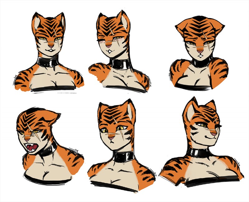 collar female solo stripes yellow_eyes luigiix wild_(ionic44) felid mammal pantherine tiger model_sheet