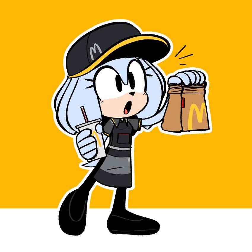 anthro container cup employee employee_uniform fast_food fast_food_(food) fast_food_employee fast_food_uniform female food narrow_hips solo thin_calves thin_legs thin_thighs lettuce_(artist) mcdonald's sega sonic_the_hedgehog_(series) fan_character honeydew_(lettuce) eulipotyphlan hedgehog mammal 1:1 2022 absurd_res hi_res