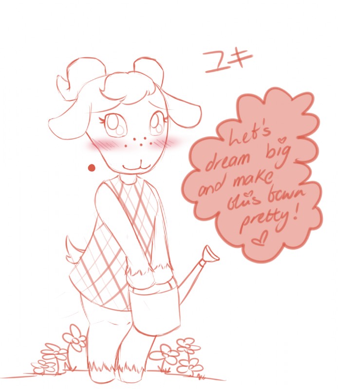 anthro female flower generic_flower plant solo lacgl requestfaeg animal_crossing nintendo chevre_(animal_crossing) bovid caprine goat mammal