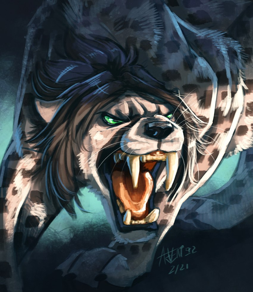 fangs feral male sabertooth_(anatomy) snarling solo teeth panthera_arven snowy_cheetah cheetah felid feline mammal hi_res