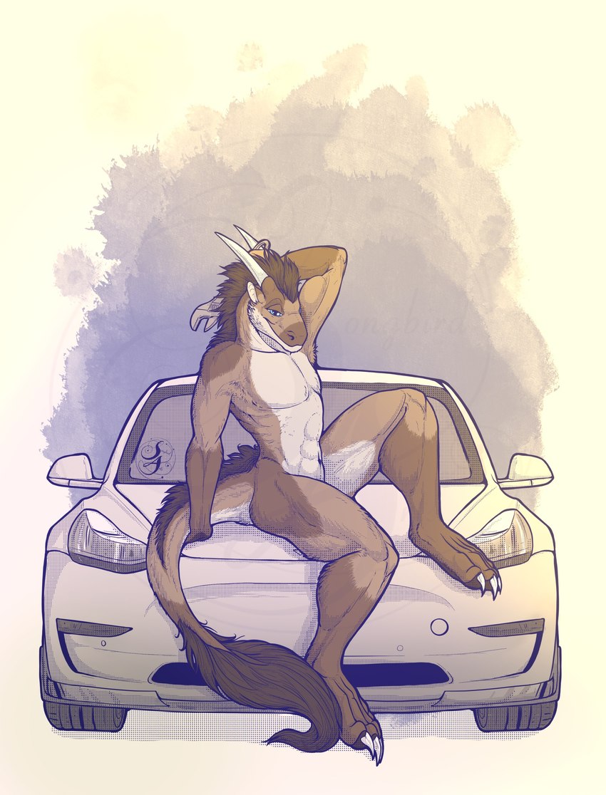 anthro car fluffy fluffy_tail male mechanic muscular muscular_male pin-up_poster pose solo tail tools vehicle wrench natoli mythology tesla_(brand) dragon mythological_creature mythological_scalie scalie absurd_res hi_res pinup