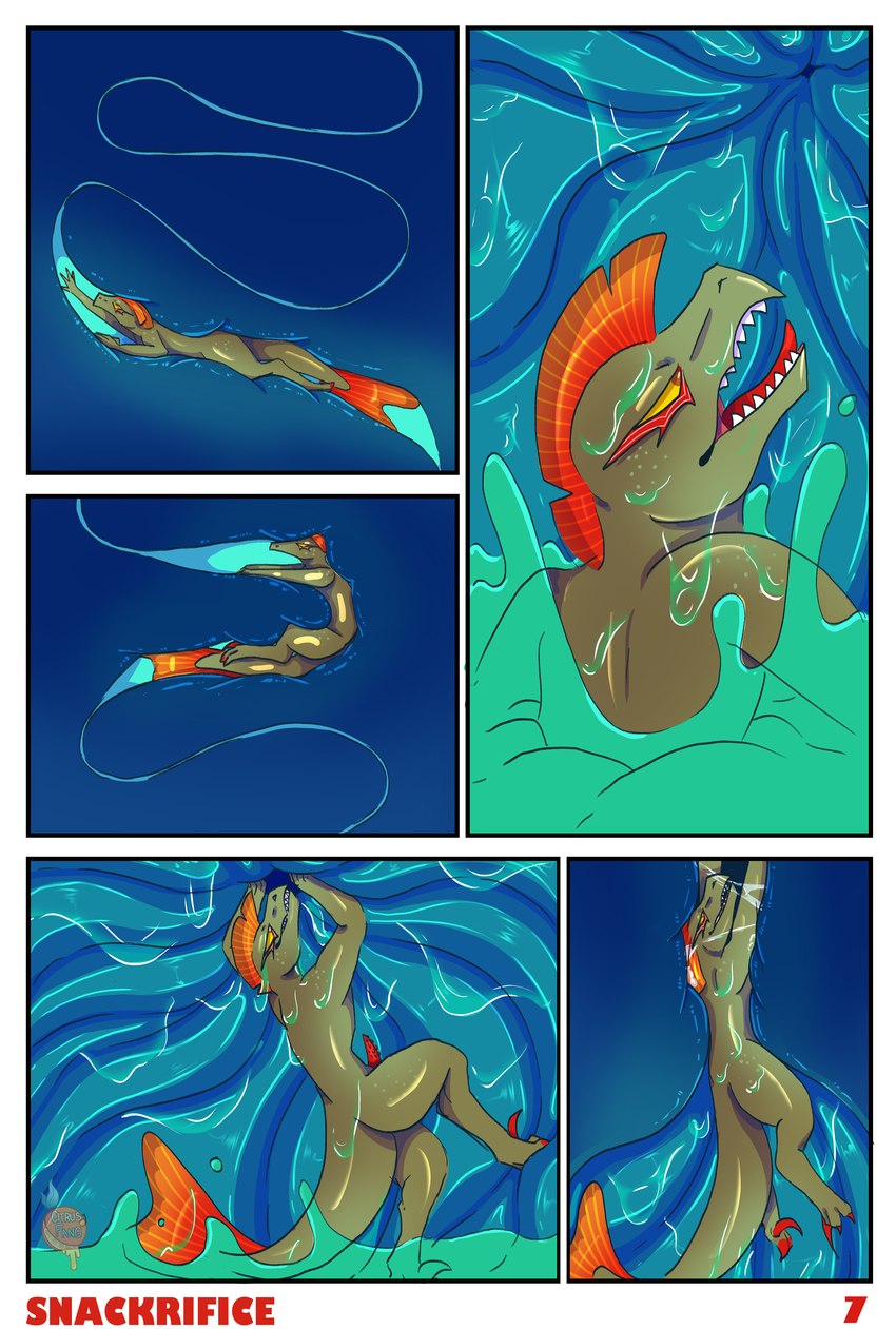 anthro bodily_fluids esophagus guts internal intestines male micro organs solo stomach stomach_acid vore citrusfang avian bird crux dinosaur fish hybrid marine prehistoric_species reptile salmon salmonid_(fish) scalie absurd_res comic hi_res