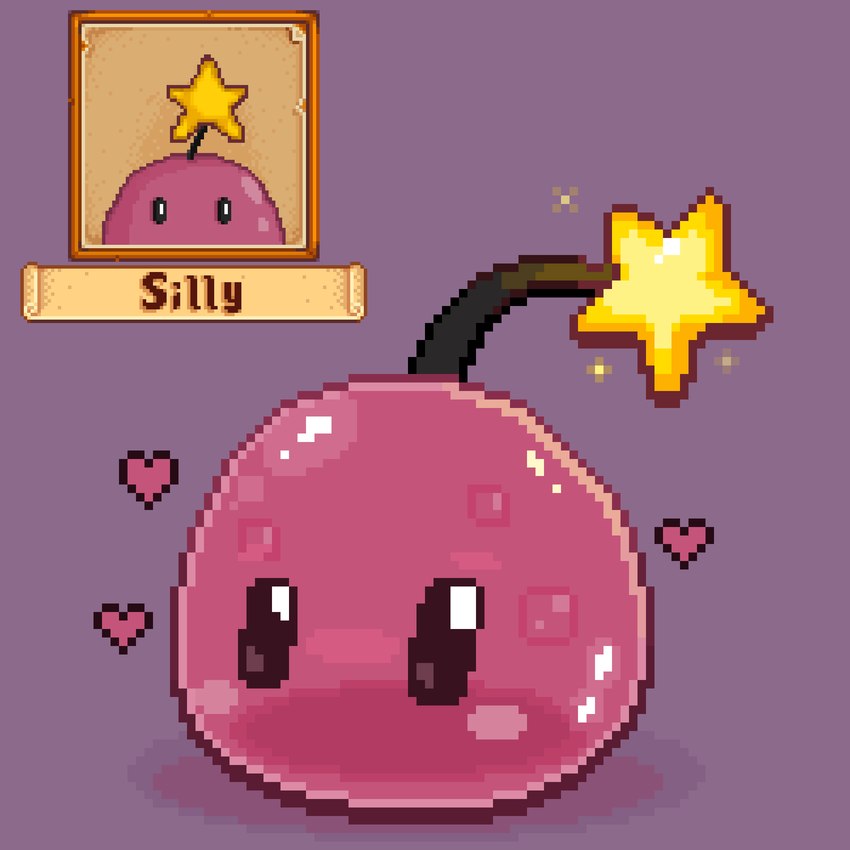 ambiguous_gender black_eyes blush empty_eyes feral heart_symbol limbless mouthless not_furry pink_body shadow solo star_polygon three-quarter_view translucent translucent_body geomecs adventurer's_guild_expanded stardew_valley fan_character silly_(adventurer's_guild_expanded) goo_creature slime_(blob) 1:1 2024 character_name digital_media_(artwork) full-length_portrait hi_res pixel_(artwork) portrait reference_image