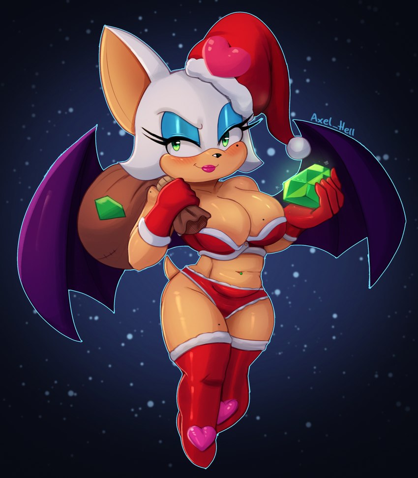 anthro bat_wings big_breasts bikini breasts christmas_clothing christmas_headwear clothing female hat headgear headwear holidays legwear membrane_(anatomy) membranous_wings navel navel_piercing piercing santa_hat short_stack sky smile smirk solo star starry_sky swimwear thigh_highs two-piece_swimsuit wings axel_hell christmas sega sonic_the_hedgehog_(series) rouge_the_bat bat mammal absurd_res hi_res