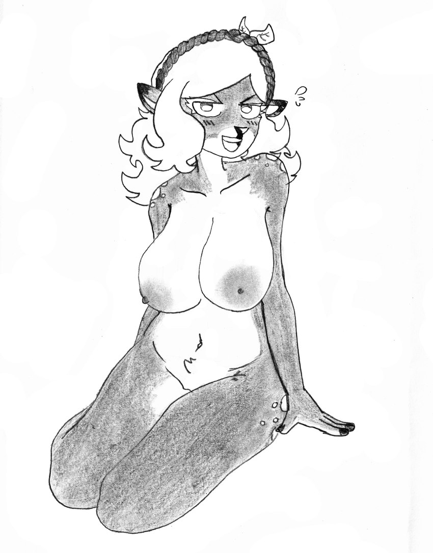 animal_genitalia anthro big_breasts blonde_hair breasts female fur genitals hair hooves leaf markings nipples pussy solo spots spotted_body spotted_fur tail wavy_hair efradraws northwind_(efradraws) elafi_(efradraws) deer mammal absurd_res graphite_(artwork) hi_res monochrome sketch traditional_media_(artwork)