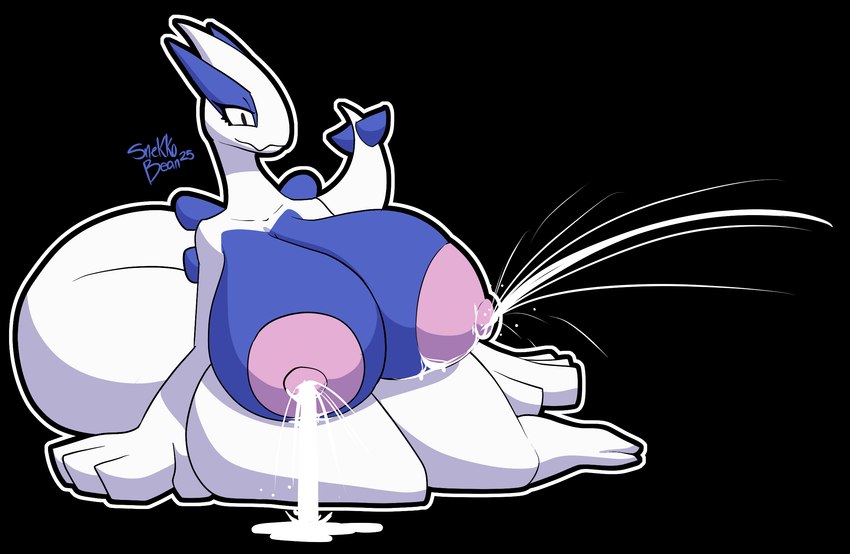 big_breasts big_tail bodily_fluids breasts female huge_breasts hyper hyper_breasts lactating milk sitting solo tail thick_thighs snekkobean nintendo pokemon generation_2_pokemon legendary_pokemon lugia pokemon_(species) alpha_channel hi_res