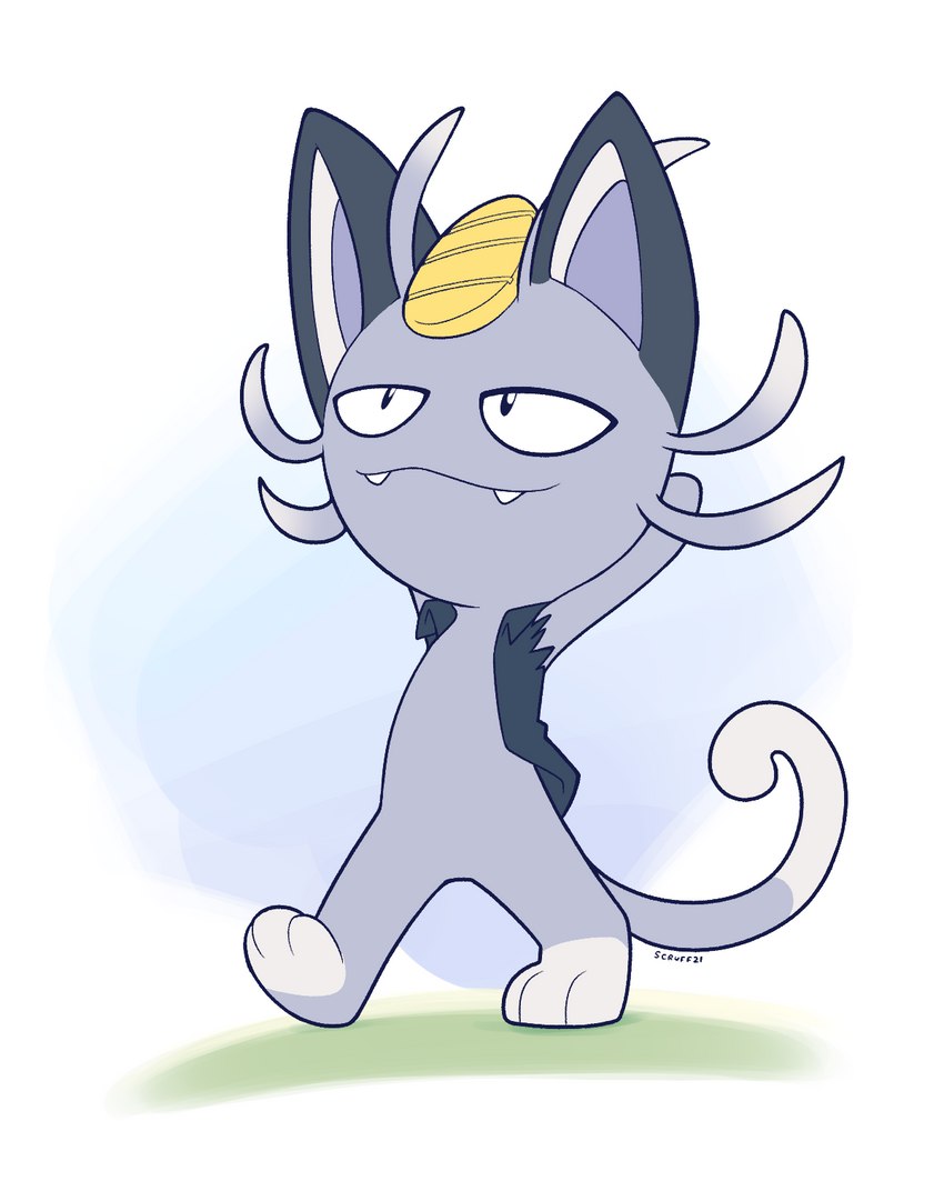 anthro lazy male simple_background solo scruffkerfluff animal_crossing nintendo pokemon dozer_(meowth) alolan_form alolan_meowth felid feline generation_7_pokemon mammal pokemon_(species) regional_form_(pokemon) 4:5 hi_res