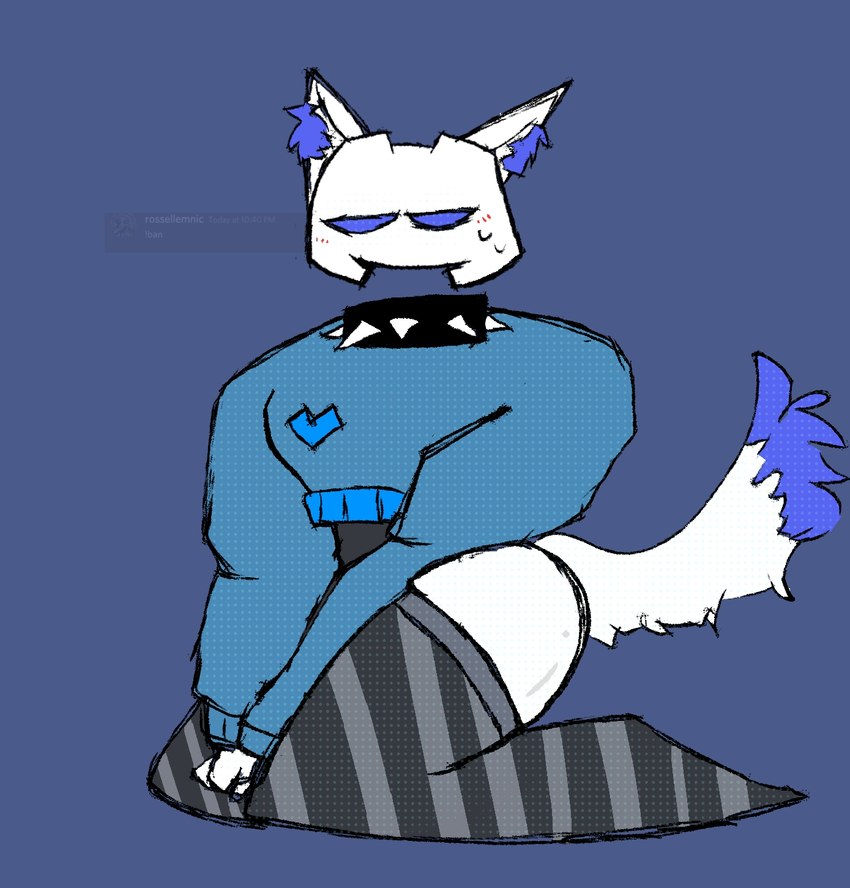 anthro barazoku big_butt butt choker clothing corporation embarrassed evilsnak3 floating_head footwear for_a_head jewelry logo male necklace simple_background sitting socks solo suggestive suggestive_clothing tsundere ugh white_body cu3rvo discord_(app) canid canine canis mammal object_head wolf hi_res