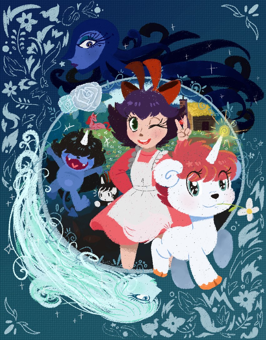 beezle, katy the cat, the night wind, the west wind, and unico (unico (series) and etc) created by raffine-chan