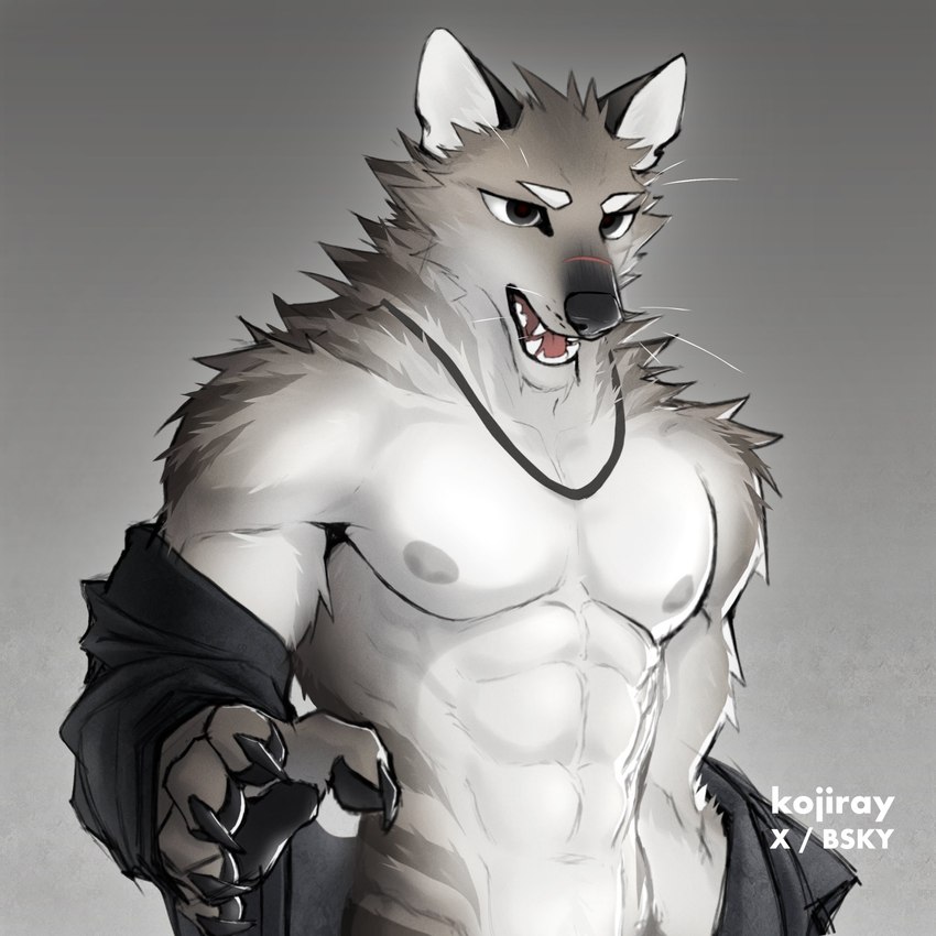 anthro barazoku biped jewelry male muscular muscular_anthro muscular_male necklace nose_scar shirtless_anthro shirtless_male solo undressing_self kojiray hyena mammal striped_hyena 1:1 hi_res