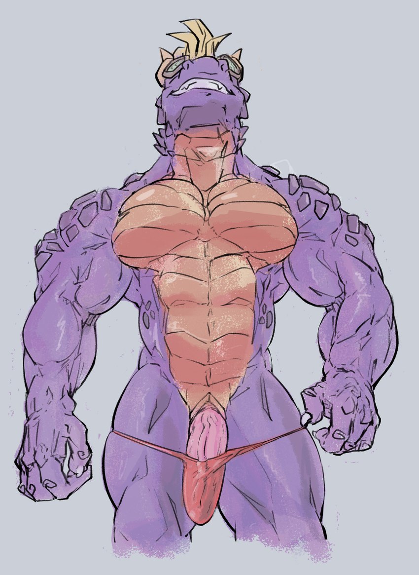 aged_up anthro anthrofied bulge claws clothing confident erection eyewear eyewear_on_head facial_spikes genitals goggles goggles_on_head jaw_spikes looking_up low-angle_view male mostly_nude muscular muscular_anthro muscular_male neck_spikes penis plated_scales purple_body sketchy slit_penis solo speedo spikes spikes_(anatomy) swimwear rayject activision mythology spyro_reignited_trilogy spyro_the_dragon balloonist_spyro spyro dragon mythological_creature mythological_scalie scalie hi_res sketch