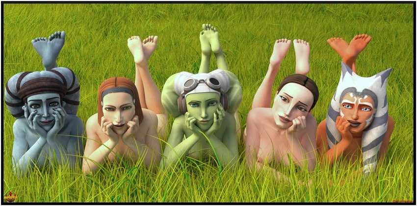 blue_body blue_eyes blue_skin feet female grass group humanoid_feet lekku_grab lips looking_at_viewer lying nude on_front on_ground plant plantigrade toes ssevisx star_wars star_wars:_the_clone_wars star_wars_rebels aayla_secura ahsoka_tano bo-katan_kryze hera_syndulla padme_amidala alien alien_humanoid human humanoid mammal togruta twi'lek 3d_(artwork) digital_media_(artwork)