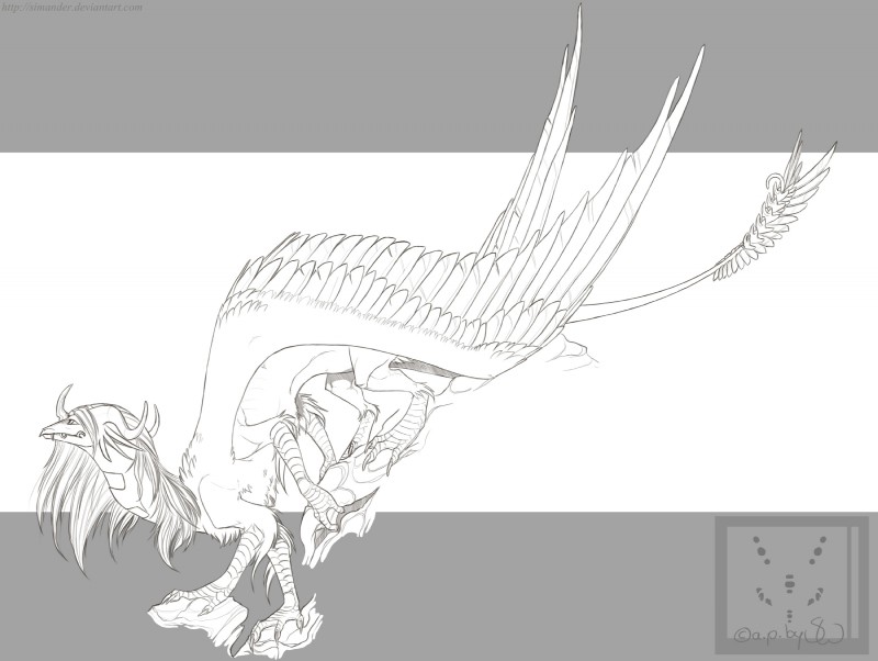 claws feathered_wings feathers female feral hexapodal horn long_mane multi_leg multi_limb rock scales solo tail wings simander mythology myfi dragon feathered_dragon feathered_scalie mythological_creature mythological_scalie scalie 2012 hi_res