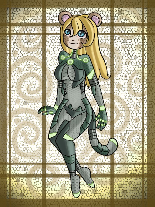 anthro blonde_hair breasts brown_body brown_fur clothed clothing female fur green_eyes hair solo spacesuit spots white_body white_fur raptor007 lalee felid mammal 2012 3:4 digital_media_(artwork) hi_res