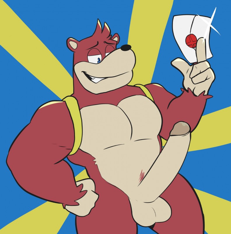 anthro balls big_penis brown_body brown_fur envelope erection fur genitals glint holding_envelope holding_object humanoid_genitalia humanoid_penis long_penis male penis smash_invitation smile solo standing elfein banjo-kazooie nintendo rareware super_smash_bros. super_smash_bros._ultimate banjo_(banjo-kazooie) bear mammal 2019 hi_res