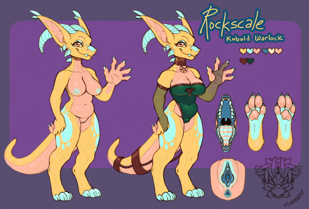 anthro anus armwear belly big_breasts blue_anus blue_nipples blue_teeth blue_vulva bodysuit breasts chain chain_jewelry choker claws clothing female fishnet_armwear fishnet_clothing genitals horn jewelry long_ears long_tail markings mouth_shot navel necklace nipples non-mammal_breasts non-mammal_navel non-mammal_nipples occult_symbol open_mouth pawpads paws pentagram scale_markings scales skinsuit slightly_chubby slightly_chubby_anthro slightly_chubby_female solo striped_tongue symbol tail teeth thick_tail throat tight_clothing tongue vulva yellow_body yellow_skin flabberd rockscale_(flabberd) kobold scalie model_sheet