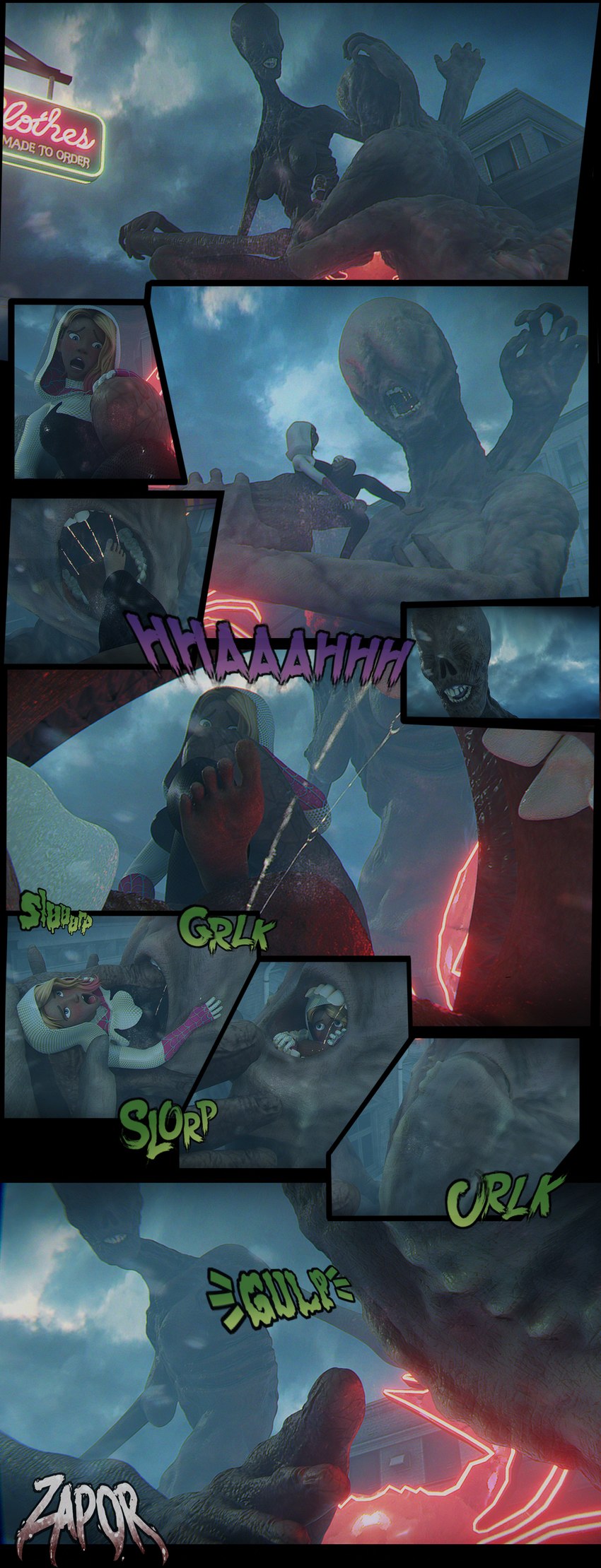 bodily_fluids creepy drooling female group holidays horror_(theme) macro monster_girl_(genre) mouth_shot not_furry open_mouth oral_vore saliva saliva_string scary size_difference soft_vore spider_gwen_suit teeth trio vore zapor666 blender_eevee halloween konami silent_hill gwen_stacy human humanoid mammal monster undead zombie 3d_(artwork) absurd_res blender_(artwork) comic digital_media_(artwork) hi_res