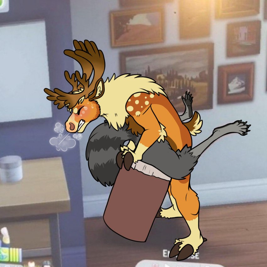 anthro breath doggystyle duo female female_penetrated from_behind_position head_in_trash_can hooves inside_trash_can jacktrashpanda male male/female penetration sex surprise_sex trash_can sims_4 hemlock_bou deer mammal new_world_deer procyonid raccoon reindeer 1:1