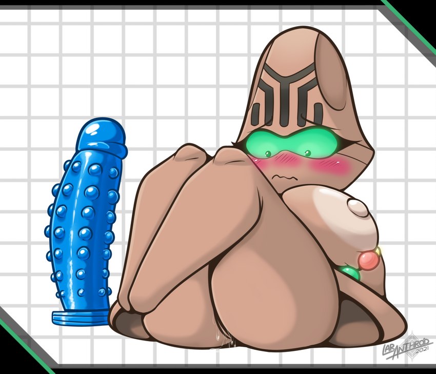 big_breasts blush bodily_fluids breasts brown_body butt dildo female genital_fluids nipples not_furry sex_toy solo thick_thighs vaginal_fluids latiar nintendo pokemon beheeyem generation_5_pokemon pokemon_(species) hi_res