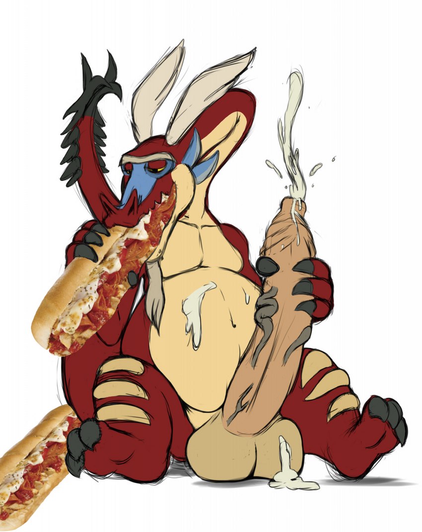 3_toes abdominal_bulge balls barefoot belly big_balls big_belly big_penis biped bodily_fluids claws cum cum_on_balls eating ejaculation erection eyebrows feet feral food foreskin genital_fluids genitals half-closed_eyes holding_penis huge_penis hyper hyper_genitalia hyper_penis long_foreskin long_neck looking_pleasured male masturbation narrowed_eyes navel orgasm penile penile_masturbation penis sandwich_(food) simple_background slightly_chubby soles solo spikes tail talons toes unibrow vein veiny_penis white_background third-party_edit unknown_artist mythology nintendo the_legend_of_zelda wind_waker valoo dragon mythological_creature mythological_scalie scalie color_edit colored hi_res