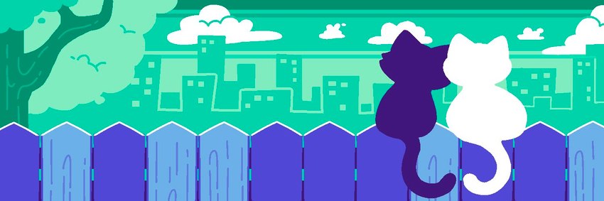 ambiguous_gender banner_image city cityscape cloud duo fence feral fur lgbt_pride outside plant pride_color_palette pride_colors sky tail tree vincian_pride_colors lottory domestic_cat felid feline felis mammal 2023 3:1 digital_media_(artwork) restricted_palette