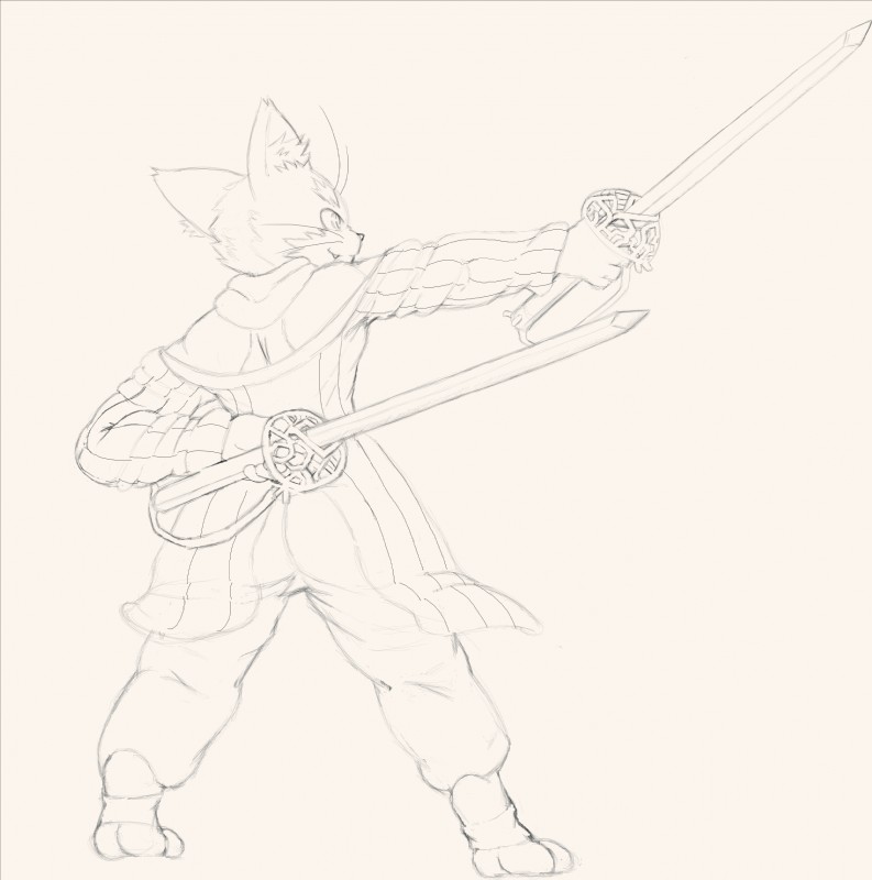 anthro clothed clothing coat hand_behind_back melee_weapon rapier simple_background solo sword topwear weapon whiskers salaciouslx log_horizon nyanta domestic_cat felid feline felis mammal 2018 absurd_res hi_res sketch