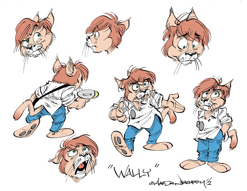 angry anthro argument blaster brown_body brown_fur brown_hair clothed clothing fully_clothed fully_clothed_anthro fur hair looking_down looking_off male pawpads paws smile smirk solo whiskers aaron_neathery endtown wally_wallechinsky felid feline mammal model_sheet