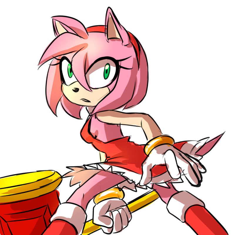 anthro breasts butt butt_pose clothing female gloves green_eyes hammer handwear pose simple_background solo thin_calves thin_legs thin_thighs tools di-dash sega sonic_the_hedgehog_(series) amy_rose eulipotyphlan hedgehog mammal 1:1 hi_res