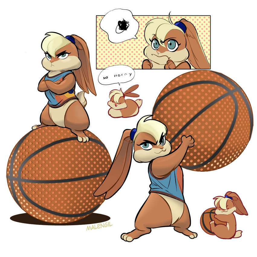 :3 >:3 angry ball barefoot basketball_(ball) basketball_uniform blonde_hair bottomless brown_body brown_fur clothed clothed_feral clothing cotton_tail crossed_arms dialogue eyebrow_through_hair eyebrows eyelashes feet female feral feralized frown fur hair holding_ball holding_object jersey_only loaf long_eyelashes looking_at_viewer no_horny on_ball open_:3 semi-anthro simple_background solo speech_bubble sportswear standing tan_body tan_fur teal_eyes text tied_ears topwear translucent translucent_hair tune_squad_outfit tune_squad_outfit_(2021) uniform white_background malengil_(artist) looney_tunes space_jam space_jam:_a_new_legacy warner_brothers lola_bunny lagomorph leporid mammal rabbit 1:1 2021 digital_media_(artwork) english_text hi_res signature