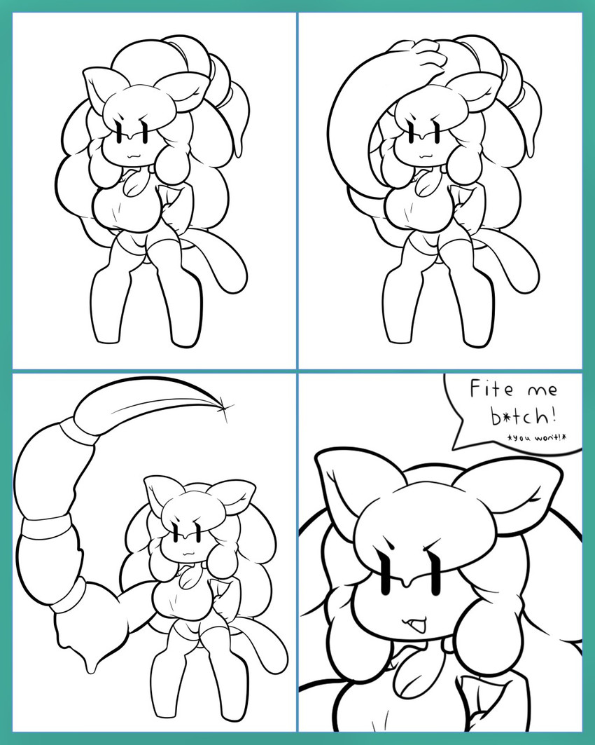 anthro big_breasts body_part_transformation breasts concealed_weapon dialogue female profanity short_stack stinger text transformation weapon chibiemiko_(artist) minoa_(chibiemiko) felid feline goo_creature mammal 4:5 comic english_text hi_res line_art monochrome