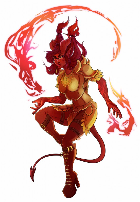 5_fingers armor clothed clothing female fingers hair horn red_eyes red_hair simple_background solo white_background kazibug demon humanoid digital_media_(artwork) hi_res