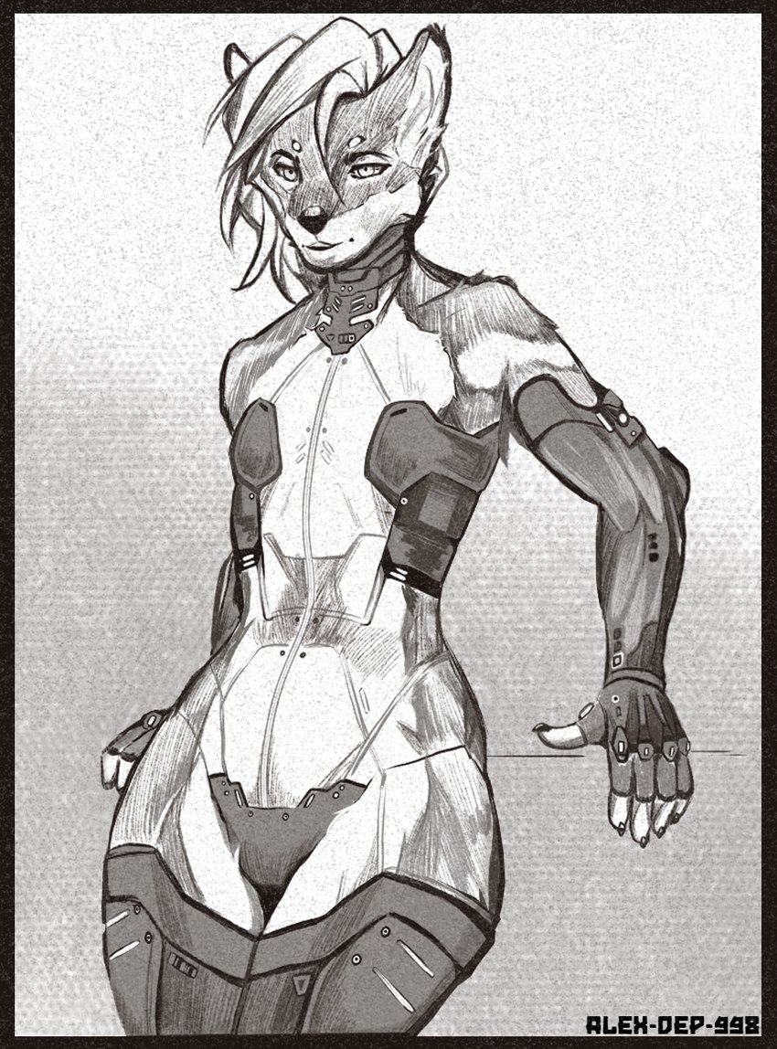 cybernetics machine nude solo synthetic alex-dep-998 merry_the_rob'ott humanoid mammal mustelid otter robot robot_humanoid 2023 greyscale hi_res monochrome sketch