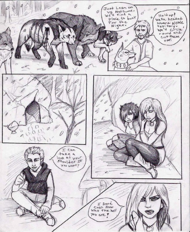 ambiguous_gender clothed clothing dialogue digitigrade female feral fur group male quadruped tail text natsumewolf rikku wolf's_rain wolf's_rain_next_generation coop_(wrng) natsume_(wrng) oz_(wrng) canid canine canis human mammal wolf comic english_text graphite_(artwork) greyscale monochrome traditional_media_(artwork)