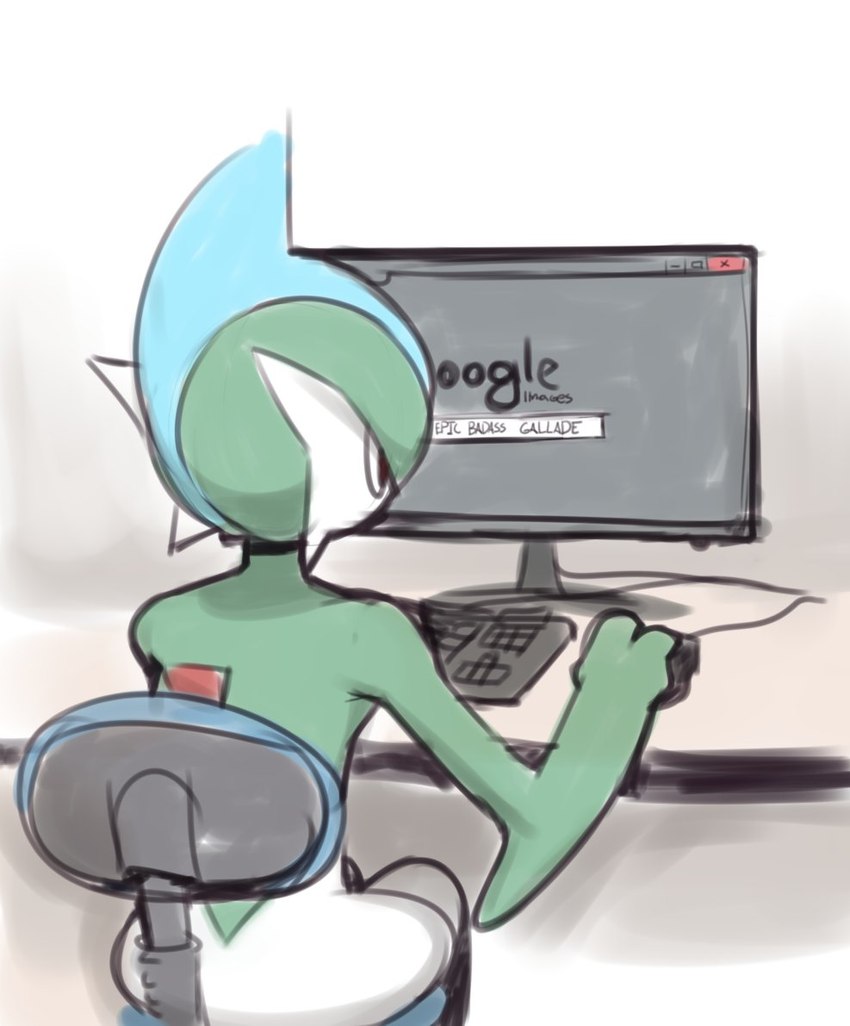 chair computer computer_mouse electronics furniture keyboard male monitor multicolored_body not_furry self_search sitting solo text two_tone_body plantpenetrator google google_search nintendo pokemon gallade generation_4_pokemon humanoid pokemon_(species) 2022 english_text