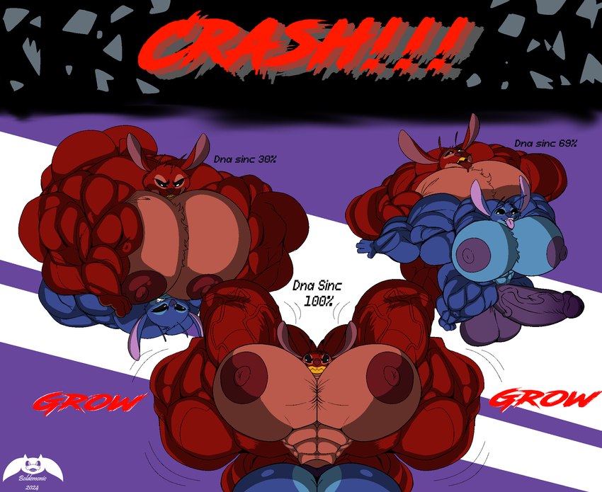 abs antennae_(anatomy) anthro anthrofied areola balls biceps big_balls big_muscles big_nipples big_pecs big_penis biped black_eyes blue_body blue_fur blue_nose bodily_fluids broken_glass butt dipstick_antennae drooling duo erection evil_grin eyebrows flexing fur genitals glass growth head_tuft huge_muscles huge_nipples huge_pecs huge_penis humanoid_genitalia humanoid_penis hyper hyper_muscles hyper_nipples hyper_pecs logo looking_pleasured male male/male male_penetrated male_penetrating male_penetrating_male multicolored_antennae muscle_growth muscular muscular_anthro muscular_male navel nipples onomatopoeia pecs penetration penis pupils purple_areola purple_balls purple_nipples purple_penis purple_tongue raised_inner_eyebrows red_areola red_body red_fur red_nipples red_nose red_tongue saliva sex smile sound_effects teeth text tongue tuft vein veiny_muscles veiny_penis white_pupils yellow_teeth boldemonic disney lilo_and_stitch leroy_(lilo_and_stitch) stitch_(lilo_and_stitch) alien experiment_(lilo_and_stitch) 2024 artist_logo artist_name cel_shading english_text hi_res shaded