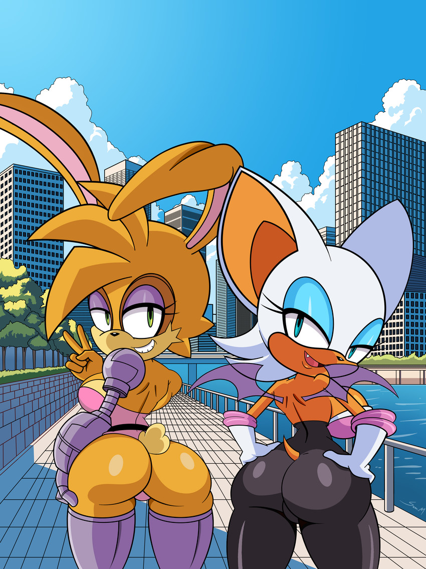 bunnie rabbot and rouge the bat (sonic the hedgehog (archie) and etc) created by mobian monster