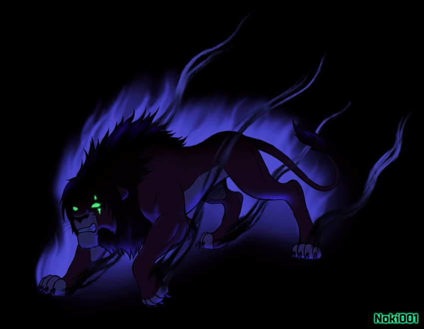 angry black_background black_mane claws dark_lighting feral glowing glowing_eyes glowing_scar green_glow male mane one_leg_up paws raised_leg scar simple_background solo standing whiskers noki001 disney the_lion_king kovu_(the_lion_king) felid lion mammal pantherine hi_res