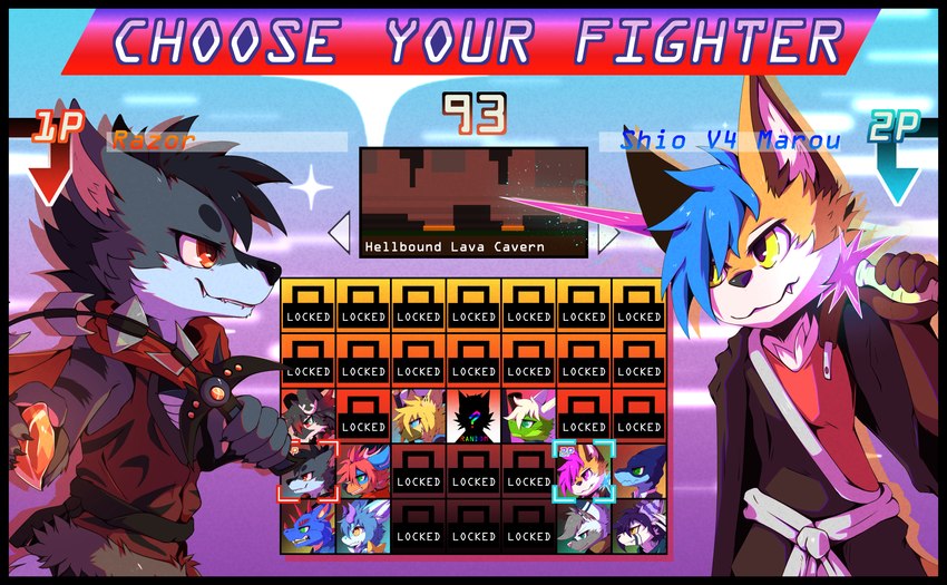 anthro black_border black_hair border chain_sword clothed clothing fighting_game fighting_game_ui fighting_pose fur game_ui gameplay_mechanics grey_body grey_fur hair male melee_weapon orange_eyes padded_palms pawpads paws pink_pawpads pose stripes sword tail text weapon luxuria firestone marou razor_(razim) razor_the_firedog canid canine elemental_creature firedog mammal absurd_res english_text hi_res