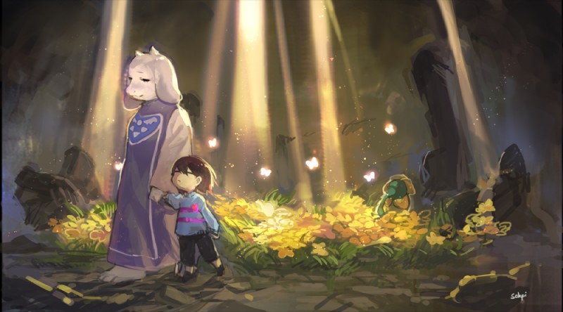 flowey the flower, frisk, and toriel (undertale (series) and etc) created by esakpi