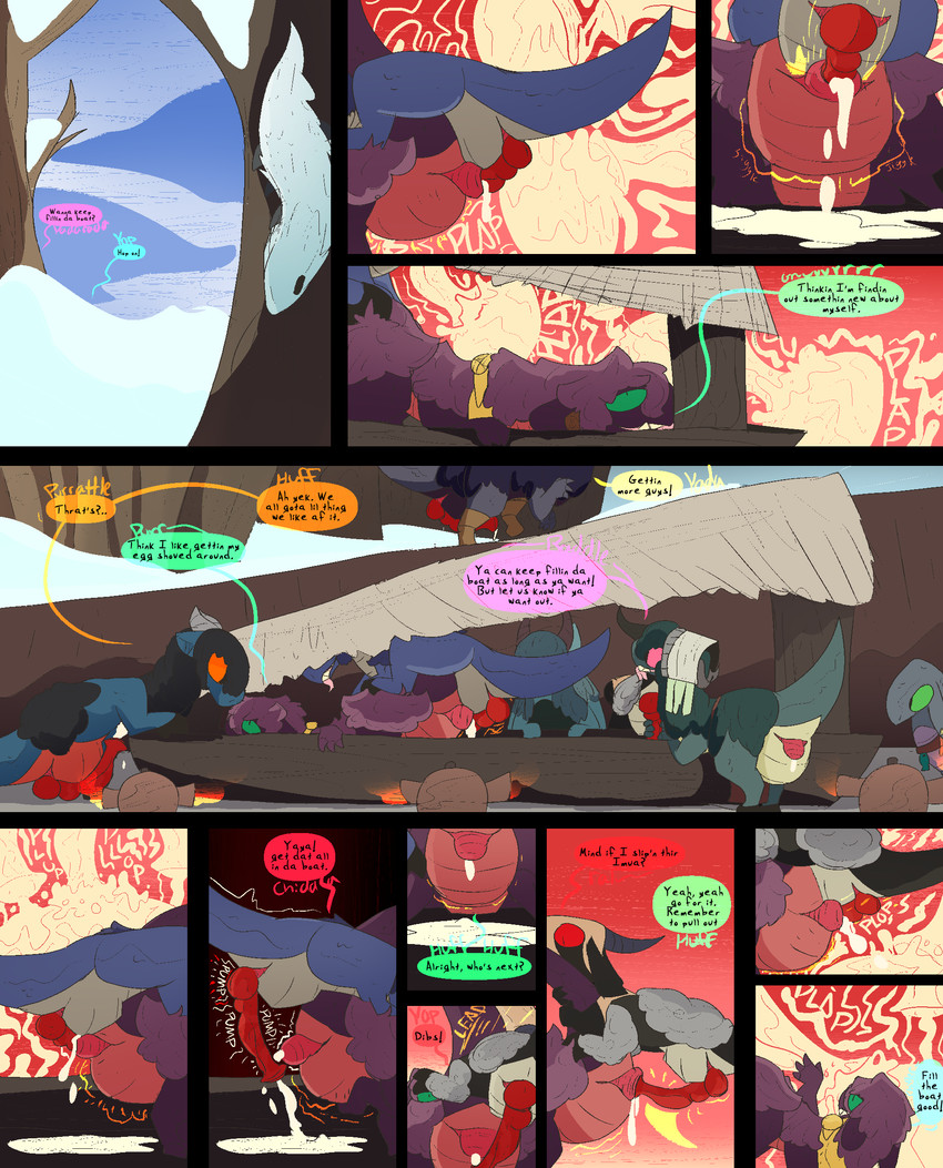 animal_genitalia boat bodily_fluids cloaca cloacal cloacal_penetration cloacal_penis cum dialogue duo ejaculation fantasy female feral genital_fluids genitals group male male/female orgasm outside outside_sex penetration pregnant pregnant_female pregnant_sex sex sloppy_seconds snow text vehicle watercraft thepatchedragon dragonscape mythology forl_(thepatchedragon) hiker_(thepatchedragon) jat_(thepatchedragon) dinosaur dragon drekir mythological_creature mythological_scalie prehistoric_species reptile saurischian scalie theropod comic english_text hi_res